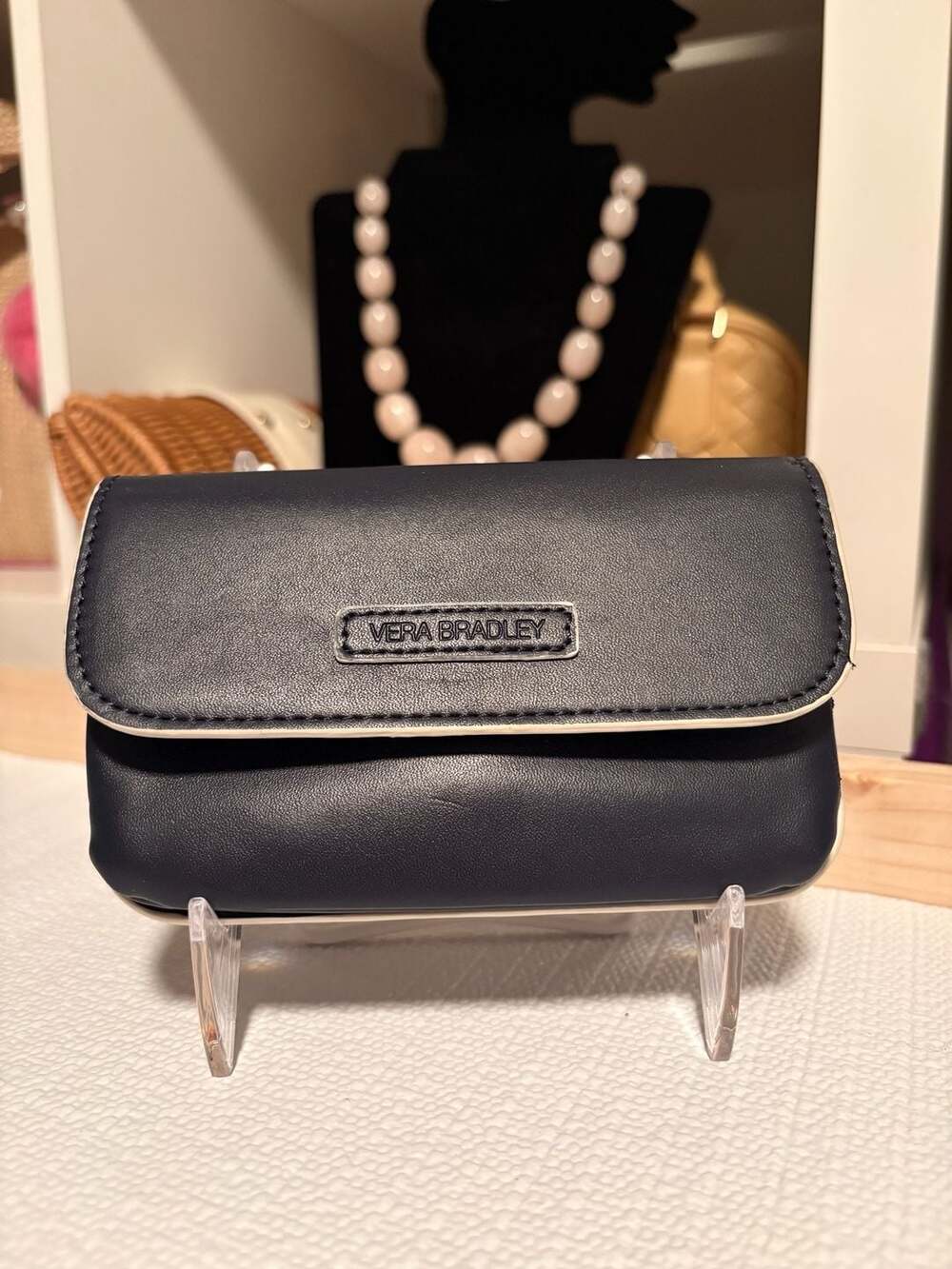 Vera Bradley Navy Blue Faux Leather Small Crossbody Wallet